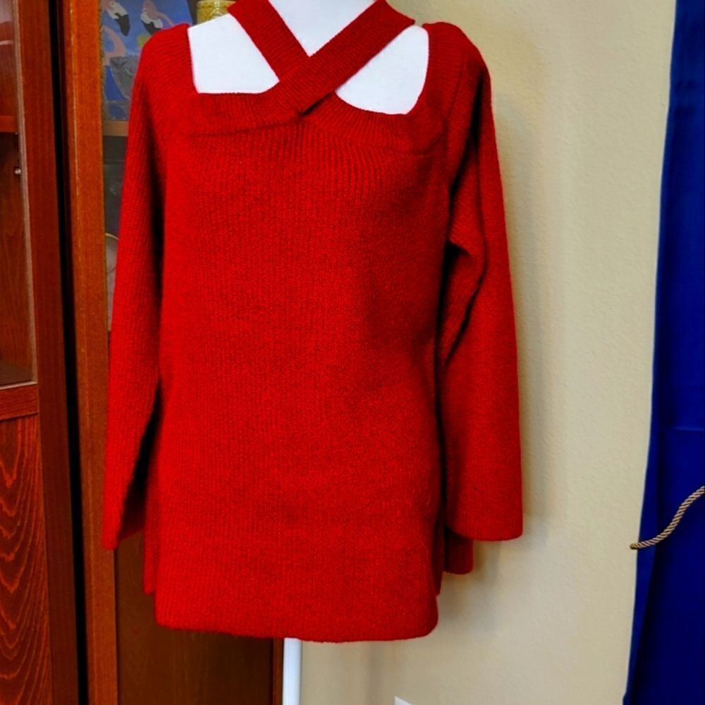 1. State Red Off the Shoulder Plus Size Sweater